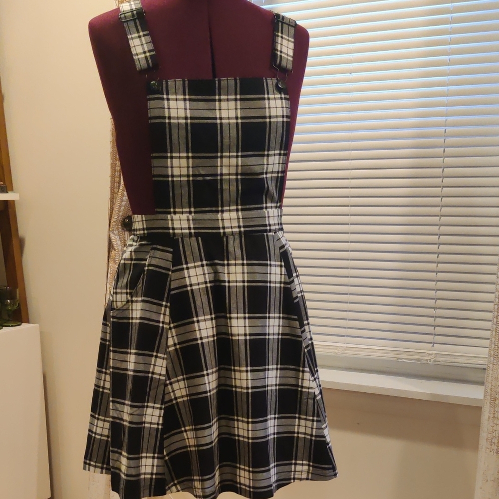 Black and White Plaid Pinafore Dress
